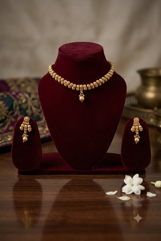 Royal Heritage Textured Matte Gold Block Choker and Earring Set