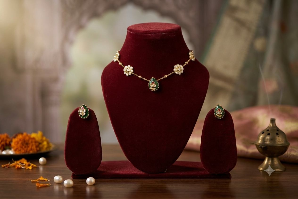 Royal Heritage Delicate Polki Kundan Floral Pendant Set