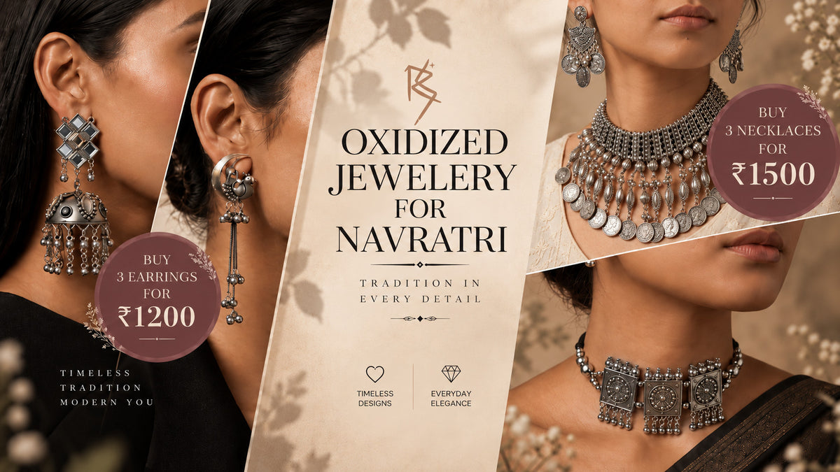 Oxidized jewellery for Navratri — buy 3 earrings for 1200, buy 3 necklaces for 1500